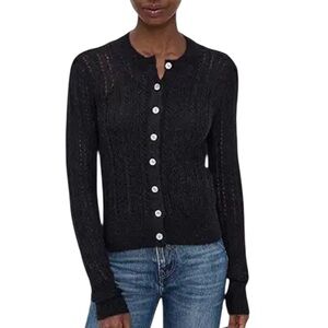 MADEWELL Alpaca Blend Pointelle Leland Pullover Crewneck Sweater NWT S Black